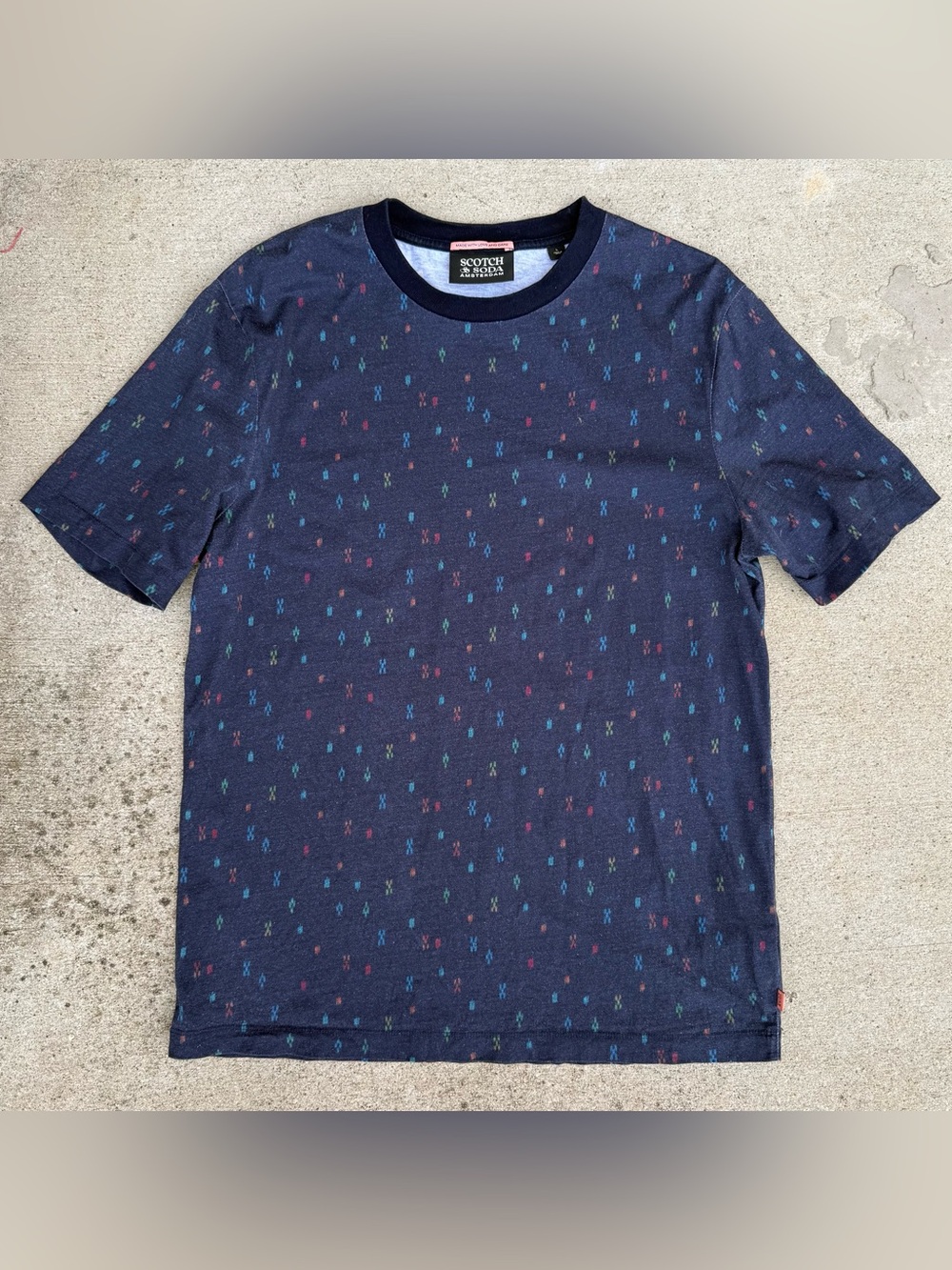Scotch & Soda Amsterdam Men's Blue Ikat Geometric T-Shirt Size Large